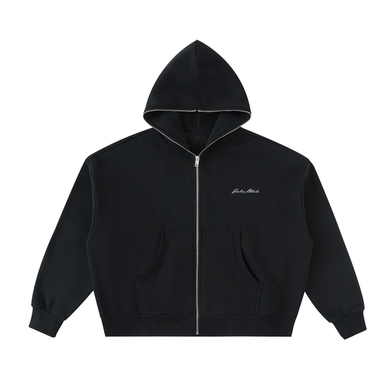 Fleeced Full-Zip Hoodie black front
