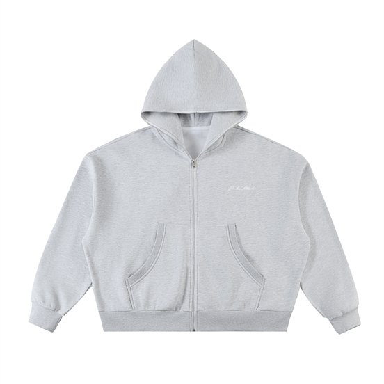 Fleeced Full-Zip Hoodie cement gray front
