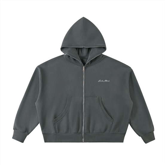 Fleeced Full-Zip Hoodie dark gray front