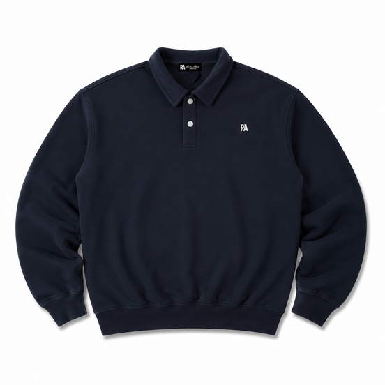 Heavyweight Polo Sweatshirt Dark Blue Front