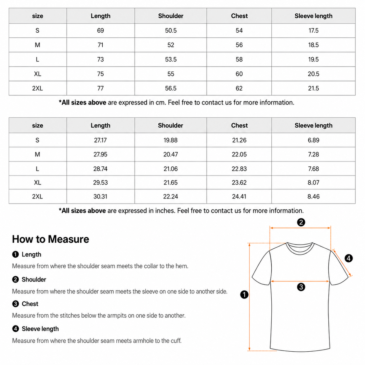 Lightweight T-Shirt Push Limits size guide