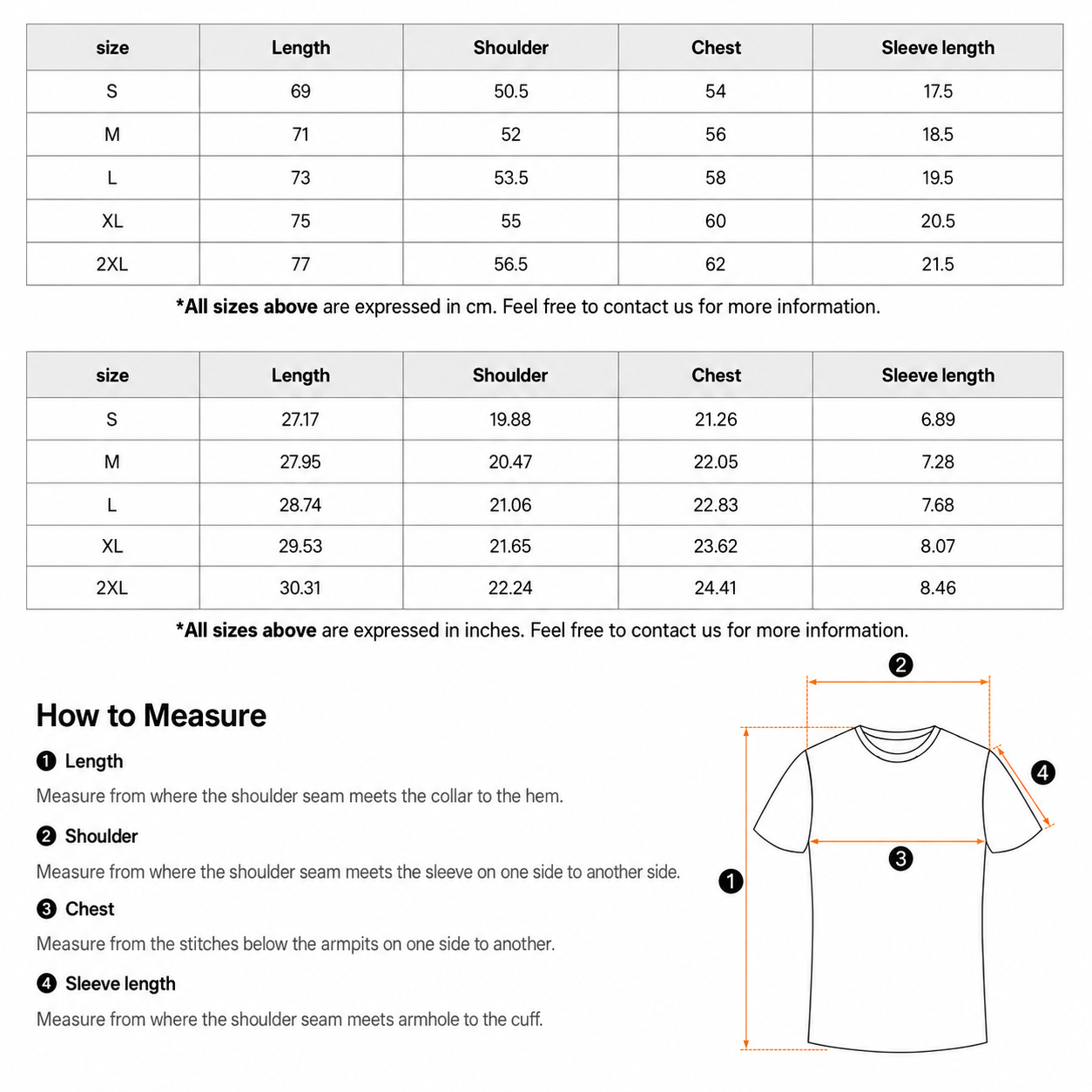Lightweight T-Shirt Push Limits size guide