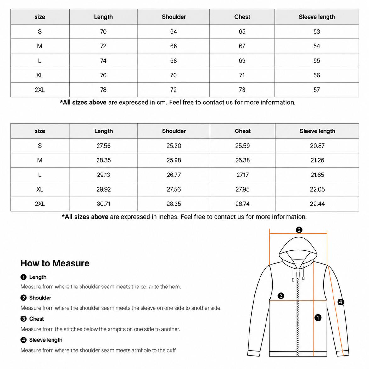 Standard Relentless Hoodie size guide