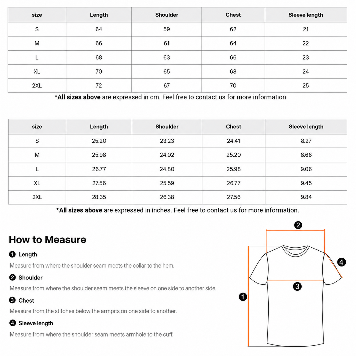 Vision Legacy T-Shirt size guide