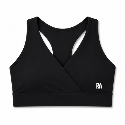 Women's Crossover Racerback Sports Bra Black Back View Racerback Design