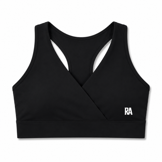 Women's Crossover Racerback Sports Bra Black Back View Racerback Design