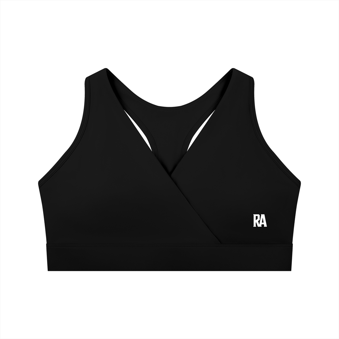 Women's Crossover Racerback Sports Bra Black Back View Racerback Design