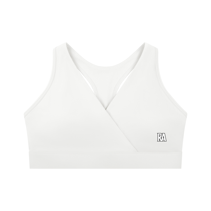 Women's Crossover Racerback Sports Bra Black Front View Gym Activewear