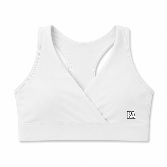 Women's Crossover Racerback Sports Bra White Back View Racerback Design