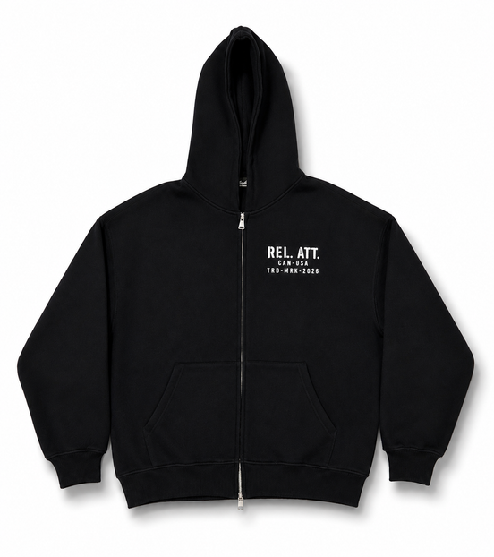 Zip Up Trademark Hoodie Front View Black